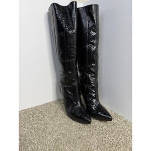 Daniblack Boots Womens Size 8 Black Snake Patent Knee High Stiletto Heel Zip